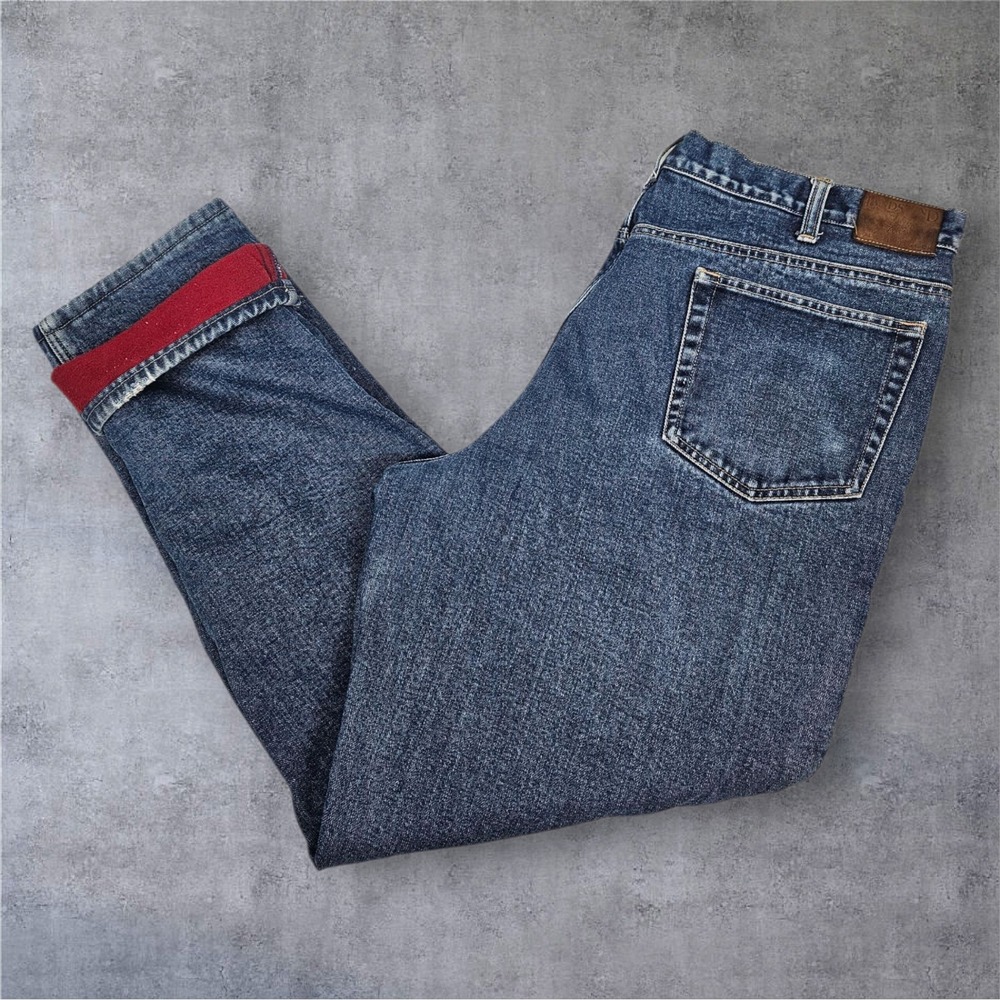 Lands' End Mens 40 Fleece Lined Jeans Blue Cotton Blend Workwear Outdoor S49